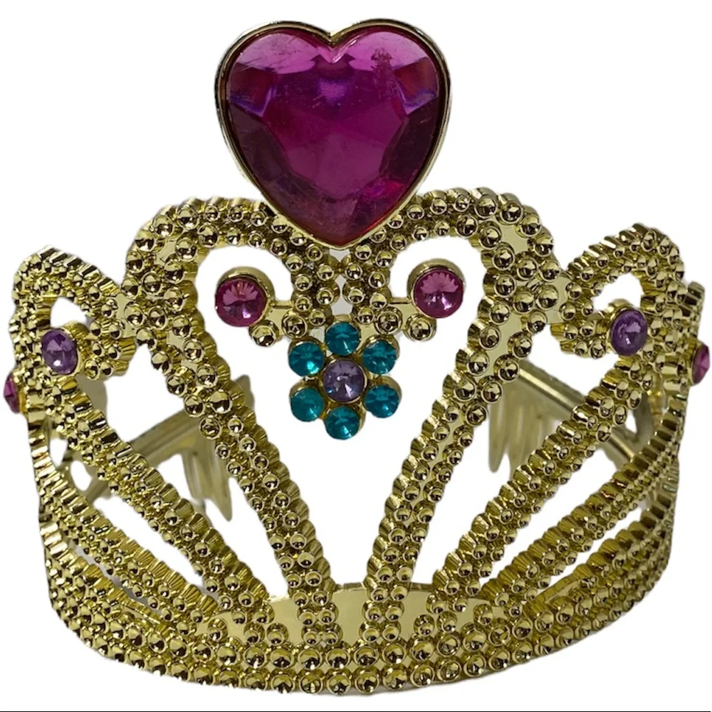 Princess Crown Tiara Girls Fairytale Castle Dress Up Costume Gold Gemstone Jewel